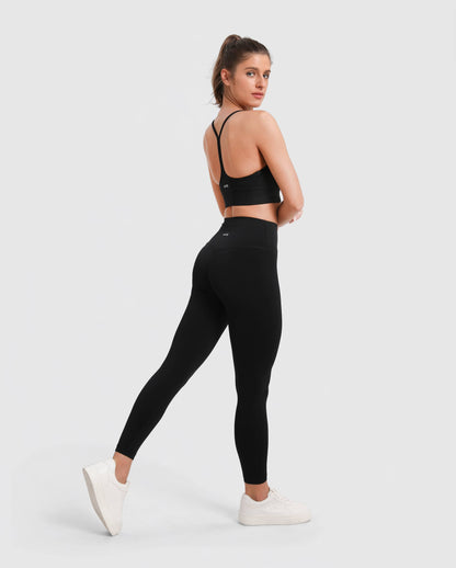 Set High Waist Leggings + Racerback Sport-BH Seamless – Schwarz