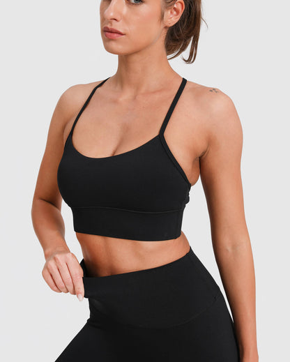 Set High Waist Leggings + Racerback Sport-BH Seamless – Schwarz