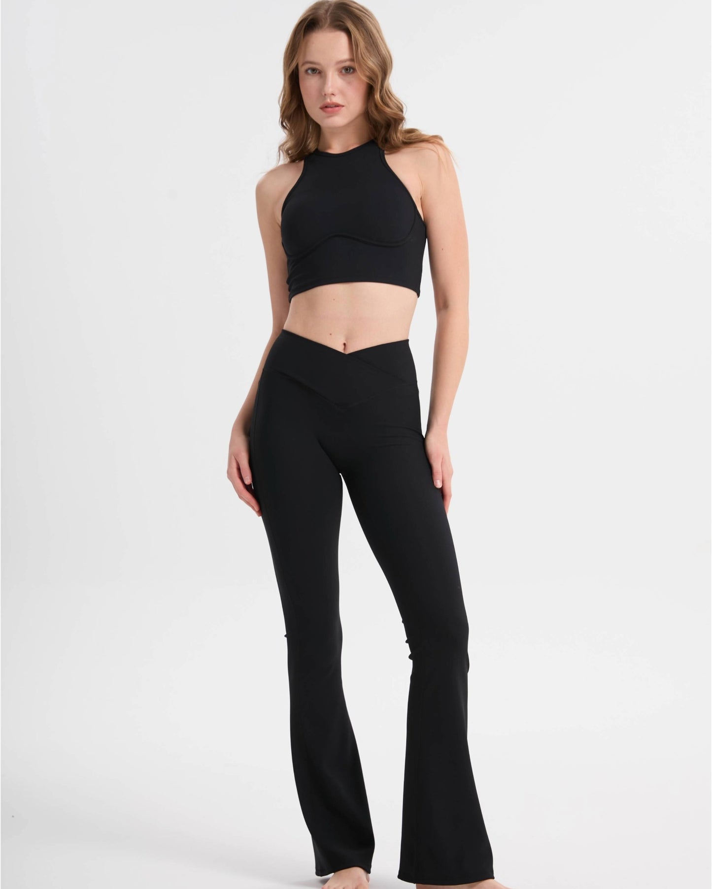 Set Bootcut Leggings High Waist + Tank Top gerippt– Schwarz