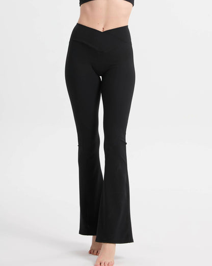 schwarzes Sportset Highwaist Leggings flared gerippt