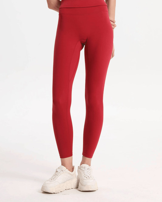 Hochwertige Zentiq High-Waist-Leggings in Crimson Red, ideal für Yoga und Pilates.